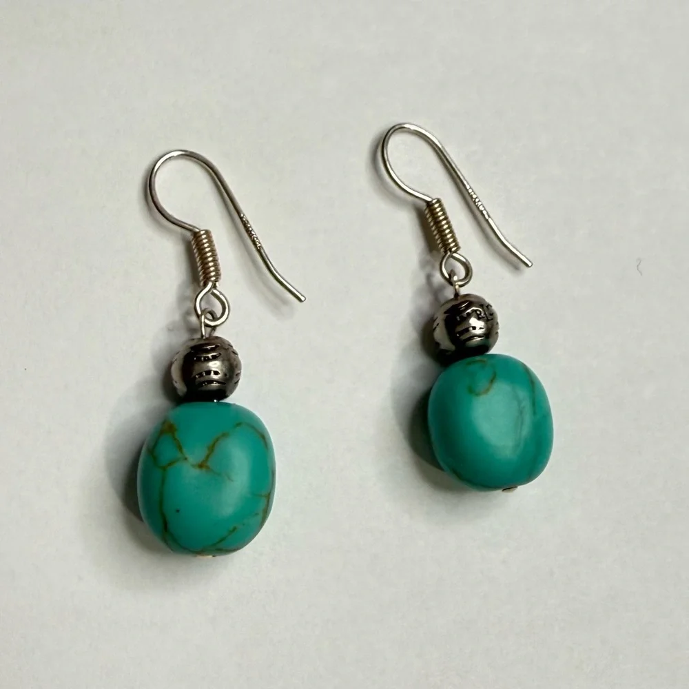 RALPH LAUREN 925 SILVER EARRINGS WITH RL BEADS/TURQUOISE STONE + PINKY RING 925 - Picture 4 of 10